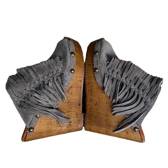 Sbicca Vintage Collection Wedge Platform Peep toe Suede Fringe Women’s size 8 M - Picture 3 of 15